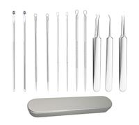 Kit de 11 outils de retrait de comédons professionnels en acier inoxydable et pinces à épiler pour les pores du visage - Kit de popping et kit de boutons pour une utilisation à la maison ou en salon