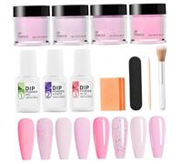 Kit de 11 pièces de poudre trempage pour ongles, 4 couleurs, sans danger pour la peau, comprend un activateur base/couche finition, une brosse, un tampon, bâton lime, longue durée po