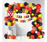 Kit de 110 décorations de fête sur le thème de la souris de dessin animé - Guirlande de ballons rouges, jaunes, noirs pour décoration de fête d'anniversaire d'enfant
