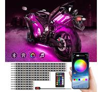 Kit de 12 lumières LED, bande LED RVB pour moto avec mode musique, fonction de feu stop multicolore, contrôle par application sans fil, DC 12 V
