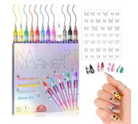 Kit de 12 Stylos pour Nail Art, Marqueurs & Stylos Vernis pour Dessin et Peinture 3D, Outils de Manucure DIY avec Pinceau Liner et 30 Autocollants à Paillettes pour Ongles (set1& Glitter Stickers)