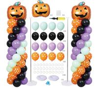 Kit de 122 supports de colonnes de ballons d'Halloween - Tour réglable avec citrouille, ballons verts, violets et oranges pour décorations de fête d'anniversaire d'Halloween