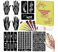 Kit De 126 Pochoirs Pour Tatouages Temporaires, Kit De Tatouages Temporaires - 6 Cônes À Tatouer 2 Couleurs (Marron Et Noir) Avec Gants, Motifs De Peinture Corporelle Diy Pour Femmes, Hommes