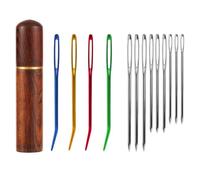Kit de 13 Aiguilles à Couture Gros Chas, Aiguilles Émoussées à Grand Chas en Acier Inoxydable et Aiguilles à Tapisserie Courbées avec Étui à Aiguilles en Bois pour Projets de Crochet