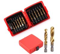 Kit de 13 forets de tarauds SAE et métriques avec adaptateur à tige hexagonale pour un changement rapide offrant plusieurs étapes de perçage, taraudage et fraisage