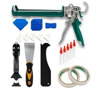 Kit de 14 pistolets à calfeutrer 3 en 1 en silicone - 4 grattoirs d'angle pour colle à verre - Buses à calfeutrer - Couteau à mastic - 2 rouleaux de ruban de masquage pour cuisine, salle de bain