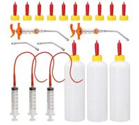 Kit de 14 tubes d'alimentation pour enfant agneau et chèvre comprenant 2 biberons d'agneau de 500 ml, 5 tétines à lait, 2 seringues de 60 ml avec 2 tubes d'alimentation rouges, 1 seringue de chèvre