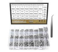 Kit de 1504 pièces de vis cruciformes à tête bombée, écrous et rondelles, assortiment de vis Kindroufly M2 M3 M4, vis à machine, acier inoxydable 304