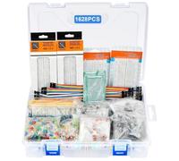 Kit de 1628 pièces de composants électroniques 9 types avec résistance à couche métallique, condensateur, diode, diodes LED, transistor, fils Dupont, carte PCB et plaque d'essai, pour UNO R3