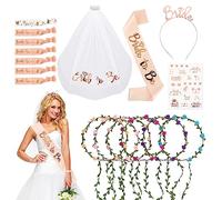 Kit de 17pcs Accessoire Enterrement de Vie de Jeune Fille Bandeau Serre-Tête Bride avec Voile Blanche et Écharpe Bride to Be Bandband Mariée Déguisement Décoration pour EVJF Fête Soirée Mariage