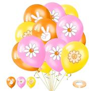 Kit de 18 ballons en latex à motif marguerites - Décorations d'anniversaire groovy pour filles - Ballons sur le thème des fleurs - Ballons hippie, symbole de paix pour décoration de fête prénatale