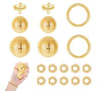 Kit de 18 compétences Borderline, 2 anneaux de pression, 10 anneaux anti-stress, 4 balles de massage, 2 bracelets d'acupression, anneaux de massage pour doigts, anti-stress, kit doré