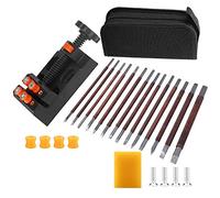 Kit de 18 outils de sculpture sur pierre - Ciseau de sculpture en acier au manganèse à double extrémité avec sac de rangement et lit de serrage pour gravure de sceaux