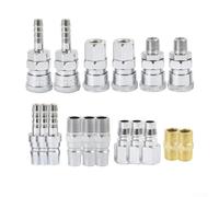 Kit de 18 raccords de tuyau d'air pour connecteur rapide pneumatique de type Nitto, 6,35 mm BSP mâle femelle, coupleur cannelé, accessoires pour outils pneumatiques, galvanisés