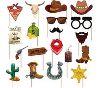 Kit de 19 accessoires de photomaton de cowboy occidental, décorations de fête occidentales, accessoires de selfie pour fête sur le thème des cow-boys occidentaux (cowgirl)
