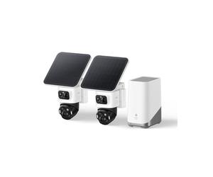 Kit de 2 caméras de surveillance eufyCam S4, solaires pour l'extérieur, Bullet-PTZ triple objectif, 4K UHD, couverture 360°, inclinaison, suivi auto, zoom hybride x8, vue nocturne, pour HomeBase S380