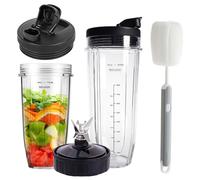 Kit de 2 Gobelet De Rechange Pour Mixeur Ninja, 710ml et 950ml pièces de rechange pour Gobelet mixeur avec couteaux de 7 côtés et couvercle, pour Nutri Ninja Pro Extractor Blade, brosse de nettoyage