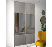 Kit de 2 portes de placard coulissantes, hauteur 250 cm, largeur 150 cm, décor chêne cendré, partitionné miroir argent, profils et rails gris inclus