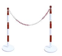 Kit de 2 poteaux acier rouge/blanc avec 2m de chaine