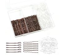 Kit de 200 Épingles à Cheveux avec Boîte de Rangement - 50 Épingles à Cheveux en U-forme, 50 Chignon Pin Droit et 100 Bandes de Cheveux pour Tous les Coiffures (5 cm, Marron)