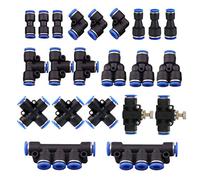 Kit de 22 raccords Push to Connect, connecteurs à dégagement rapide de 6 mm OD, 3 coudes, 3 raccords en T, 3 répartiteurs en Y, 3 raccords droits, 3 raccords réducteurs, 3 unions croisés, 2 valves