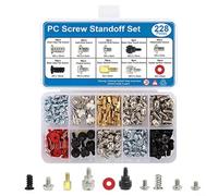 Kit de 228 vis pour boîtier d'ordinateur avec entretoises en laiton pour carte mère, disque dur, SSD, installation de ventilateur, noir