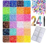 Kit de 24 000 pièces, strass AB 24 compartiments + boîte à perles à 6 | Les accents de perles blanches complètent les pierres précieuses colorées pour la manucure, la décoration de gobelets