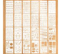 Kit de 24 Pochoirs de Calligraphie, Motifs de Lettres et de Chiffres Modèles Graphiques de Symboles Communs Pochoirs de Peinture pour Tableau Mural Panneaux en Bois Artisanat d'Art