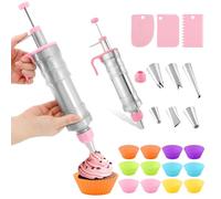 Kit de 24 seringues de décoration de dessert, avec 6 embouts, 12 moules à cupcakes en silicone, 3 grattoirs, 2 coupleurs, parfait pour la décoration de gâteaux
