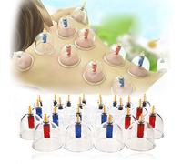 Kit de 24 Ventouses Chinoises Anti Cellulite, Set d'Aspiration Cupping Acupuncture, Jeu de Ventouses Chinoises avec Poignée de Pompage et Tube d'extension, Ventouse cupping, Soulager Douleur Fatigue