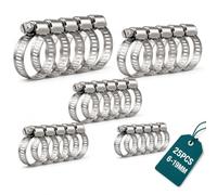 Kit de 25 Colliers de Serrage en Acier Inoxydable 304, 6-29mm Colliers à Vis sans Fin Réglables (5 Tailles), Brides Métalliques Antirouille pour Automobile, Plomberie & Bricolage