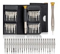 Kit de 25 tournevis de précision pour PC, lunettes, téléphone portable, montre, appareil photo numérique, avec étui en cuir Label