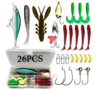 Kit de 26 leurres de pêche pour appâts d'eau douce, leurres de pêche en plastique souple, accessoires de pêche, boîtes de matériel de pêche, cadeaux pour hommes