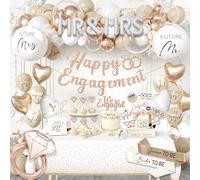 Kit de 261 décorations de fête de fiançailles de qualité supérieure - Ballons de mariage élégants Mr. & Mrs, bannière Happy Fiançailles, ballons en or blanc, décorations de cupcakes - Classy Bride To