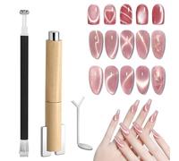 Kit de 3 aimants pour ongles œil de chat, 4 en 1, avec manche en bois amovible | Créez de superbes effets œil de chat et cœur | Comprend un embout double fleur et un outil en Y pour vernis gel