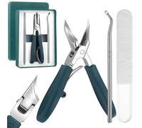 Kit de 3 Coupe-Ongles pour Ongles Incarnés | Coupe-Ongles en Acier Inoxydable pour Ongles Épais | Lames Inclinées Aigles avec Outil de Déchirure et Lime | Ensemble Pédicure pour Seniors (Vert)