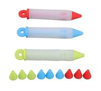 Kit de 3 stylos de décoration gâteaux, 15 cm, Stylo à glaçage à gâteau, Polyvalent, en Silicone qualité Alimentaire, Outil d'écriture Amovible avec 12 Motifs et Trou Suspension