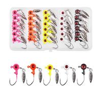 Kit de 30 têtes plombées Crappie pour la pêche, avec tête plombée et lame tournante, boule à œil en métal peinte, boîte pour truite de bar 1/16 oz 1/226,8 g 2/322 g