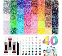 Kit de 32 000 strass en résine de 40 couleurs à dos plat avec 3 pièces de colle de 10 ml, kit de strass colorés de 0,3 cm pour loisirs créatifs, vêtements, tasses, chaussures, tissu, nail art