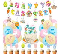 Kit de 33 ballons sur le thème du lapin de Pâques pour les fêtes d'anniversaire, comprenant des décorations de cupcakes, des ballons lapins et une guirlande de fanions, parfait pour la décoration des