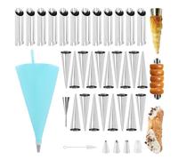 Kit de 35 tubes en forme de corne de crème pour la pâtisserie, tubes de forme cannoli, en acier inoxydable, 16 pièces en forme de cône et 12 moules tubulaires pour pâtisserie danoise, rouleau de crème