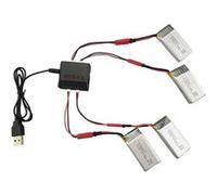 Kit de 4 Batteries Li-Po 3.7V 850mAh + Chargeur pour Drones Syma X56, X56W, X54HW, X54HC Temps de Vol Prolongé Haute Performance, 50x26x9 mm - 50 GR, Argent G