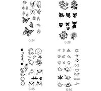 Kit De 4 Feuilles De Tatouages Temporaires Étanches Pour Garçons Et Filles-Faux Tatouages Éphémères Pour Le Visage Et Le Cou Des Femmes, Noires