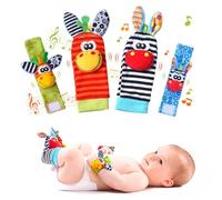 Kit de 4 hochets sensoriels pour nouveau-nés 0-6 mois avec chaussettes et poignets éducatifs