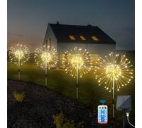 kit de 4 lampes solaires de jardin Guirlande lumineuse à 120 LED, Lampe solaire d'extérieur à intensité variable, étanche à l'eau, 8 modes, Minuterie, Décoration pour jardin, cour, balcon, Blanc chaud