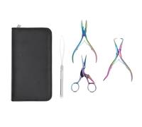 Kit de 4 outils pour extensions de cheveux avec pinces, boucle de fil, crochet à perles, aiguille, petite paire de ciseaux et sac de rangement - kit professionnel d’outils (Colorée)