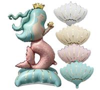 Kit de 5 décorations d'anniversaire sirène, ballons coquillages et ballon sirène sur pied, décorations pour une fête d'anniversaire sur le thème de l'océan