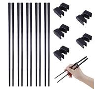 Kit de 5 Paires de Baguettes d’Entraînement en Alliage avec 5 Charnières Anti-Dérapantes, Baguettes en Fibre de Verre Réutilisables et Lavables au Lave-Vaisselle pour Adultes, Enfants (noir)