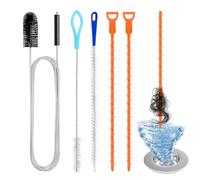 Kit de 5 Pièces Brosse de Débouchage de Canalisation, 155CM Brosse Double Tête pour Tuyaux, Furet Souple pour Évier & Baignoire, 2 Crochets à Cheveux pour Déboucher les Siphon