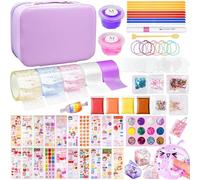 Kit de 5 rouleaux de ruban adhésif à bulles avec boîte, kit de ruban adhésif nano à bulles avec paillettes, argile, perles, autocollants, décoration d'anniversaire, bricolage pour adultes, fêtes